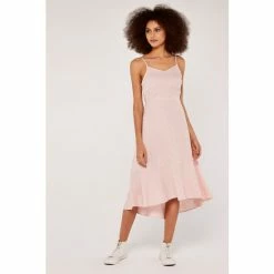 Apricot Light Pink Flounce Midi Dress