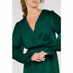 Apricot Emerald Green Floral Jacquard Satin Wrap Dress -Apricot Shop unnamed file 725