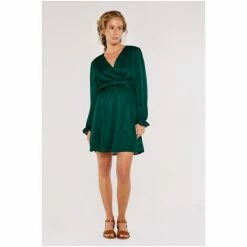 Apricot Emerald Green Floral Jacquard Satin Wrap Dress -Apricot Shop unnamed file 727