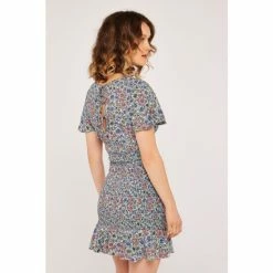 Alternative view of Apricot Blue Shirred Print Skirt Ruffled Hem Dress
