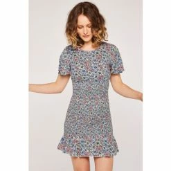 Apricot Blue Shirred Print Skirt Ruffled Hem Dress -Apricot Shop unnamed file 731
