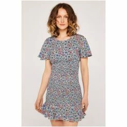 Apricot Blue Shirred Print Skirt Ruffled Hem Dress -Apricot Shop unnamed file 733
