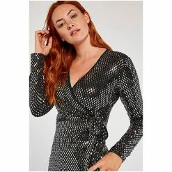 Apricot Black Mirror Diamond Sequin Wrap Dress -Apricot Shop unnamed file 749