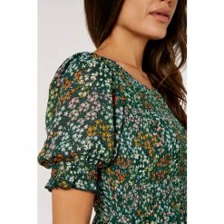 Apricot Green Ditsy Spray Smock Short Sleeve Midi Dress -Apricot Shop unnamed file 75