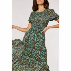 Apricot Green Ditsy Spray Smock Short Sleeve Midi Dress -Apricot Shop unnamed file 76