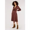Apricot Burgundy Red Teardrop Print Long Sleeved Wrap Midi Dress