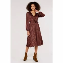 Apricot Burgundy Red Teardrop Print Long Sleeved Wrap Midi Dress -Apricot Shop unnamed file 784