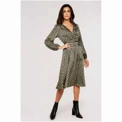 Apricot Burgundy Red Teardrop Print Long Sleeved Wrap Midi Dress -Apricot Shop unnamed file 786