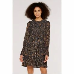 Apricot Blue & Brown Ornate Paisley Long Sleeves Smock Dress -Apricot Shop unnamed file 791