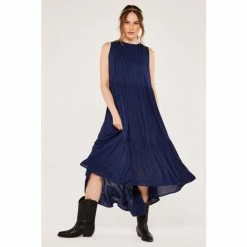 Apricot Navy Blue High Ruffle Neck Midi Dress -Apricot Shop unnamed file 794
