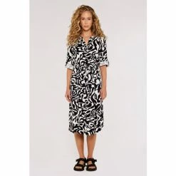 Apricot Black/White Swirl Print Drawstring Midi Dress -Apricot Shop unnamed file 816
