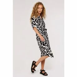 Apricot Black/White Swirl Print Drawstring Midi Dress -Apricot Shop unnamed file 817