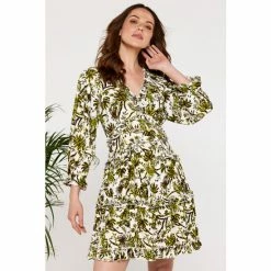 Apricot White Palm Print Ruffle Dress -Apricot Shop unnamed file 837