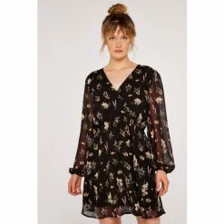 Apricot Black Botanical Long Sleeves Wrap Dress -Apricot Shop unnamed file 856