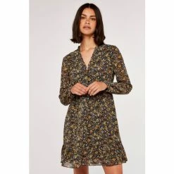 Apricot Green Folk Ditsy Print V-Neck Ruffle Dress -Apricot Shop unnamed file 860