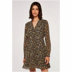 Apricot Green Folk Ditsy Print V-Neck Ruffle Dress -Apricot Shop unnamed file 862