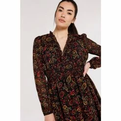 Apricot Burgundy Red & Black Painterly Paisley Smock Frill Dress -Apricot Shop unnamed file 872