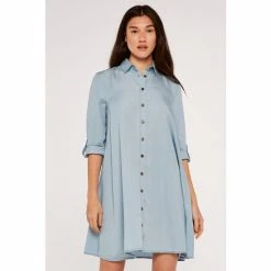 Apricot Light Blue Denim Tencel Shirt Dress