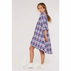 Apricot Blue & Purple Plaid High Low Shirt Dress -Apricot Shop unnamed file 895