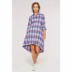 Apricot Blue & Purple Plaid High Low Shirt Dress -Apricot Shop unnamed file 896