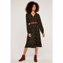 Apricot Black & Yellow Floral Boho Frill Midi Dress