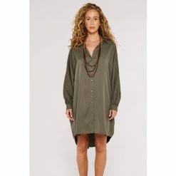 Apricot Green Tencel Oversized Shirt Dress