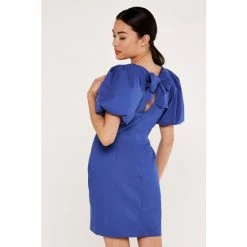 Alternative view of Apricot Blue Puff Sleeve Bow Back Dress