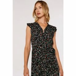 Apricot Black Multi Buttercup Belted Button Midi Dress