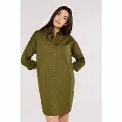 Apricot Khaki Green Poplin Oversized Shirt Dress -Apricot Shop unnamed file 950
