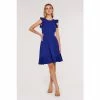 Apricot Blue Frill Cut Out Crape Midi Dress