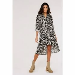 Apricot Black & White Cheetah Oversized Shirt Dress