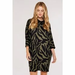 Apricot Khaki Green & Black Zebra High Neck Cocoon Dress -Apricot Shop unnamed file 960