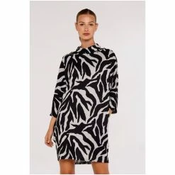 Apricot Khaki Green & Black Zebra High Neck Cocoon Dress -Apricot Shop unnamed file 963