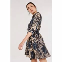 Apricot Blue Black & Cream Patchwork Swing Shirt Dress