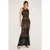 Apricot Black Art Deco Embroidered Maxi Dress